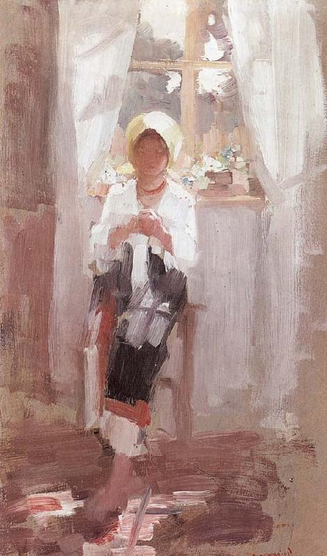 Nicolae Grigorescu Peasant Sewing by the Window France oil painting art